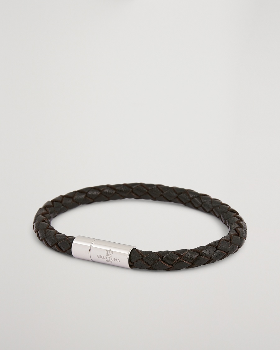Skultuna One Row Leather Bracelet Dark Brown Steel – Braun