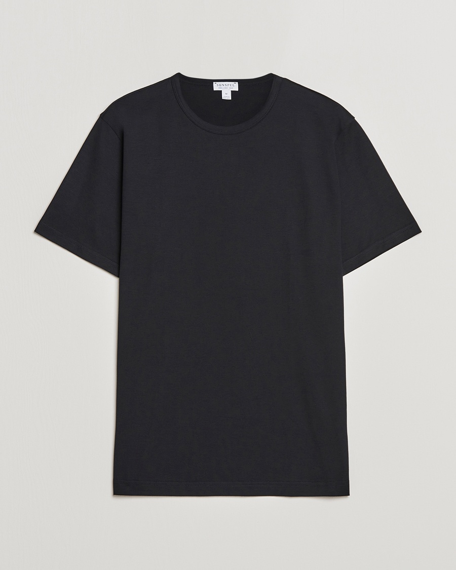 Sunspel Crew Neck Q82 Cotton T-Shirt Black – Schwarz