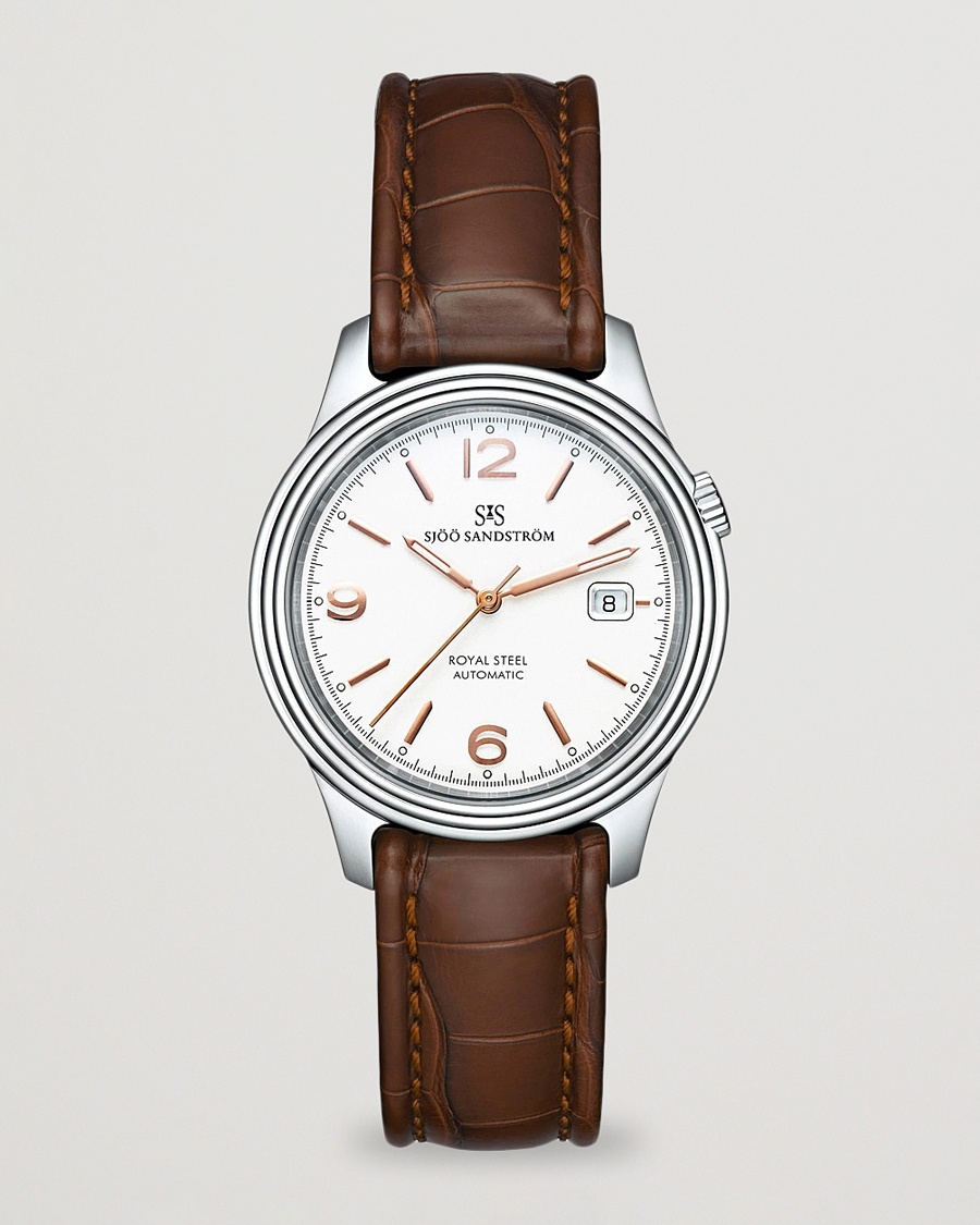 Sjöö Sandström Royal Steel Classic 41mm Ivory and Brown Alligator – Braun