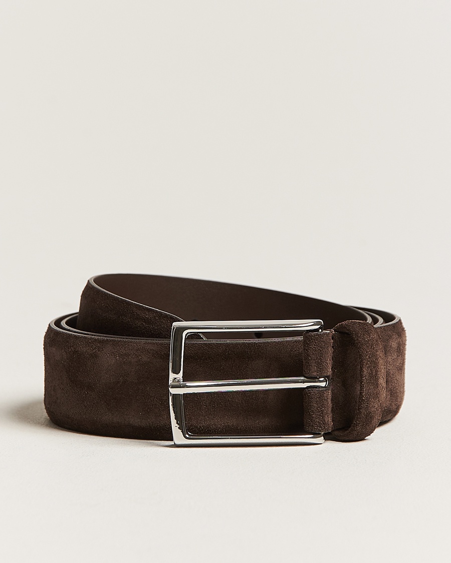 Anderson's Calf Suede 3,5 cm Belt Dark Brown – Braun