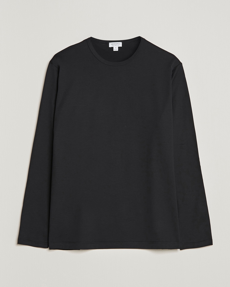 Sunspel Long Sleeve Crew Neck Cotton Tee Black – Schwarz