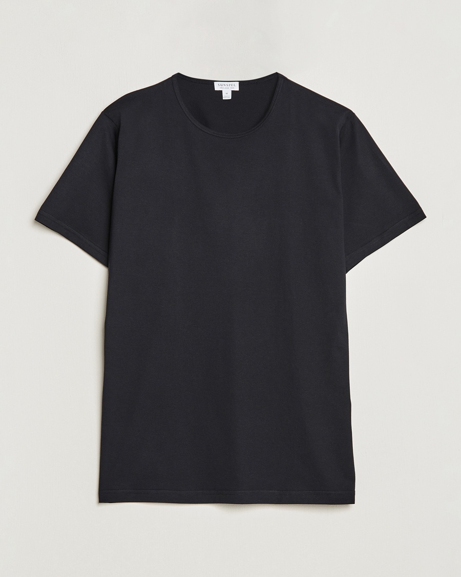 Sunspel Superfine Cotton Crew Neck T-Shirt Black – Schwarz