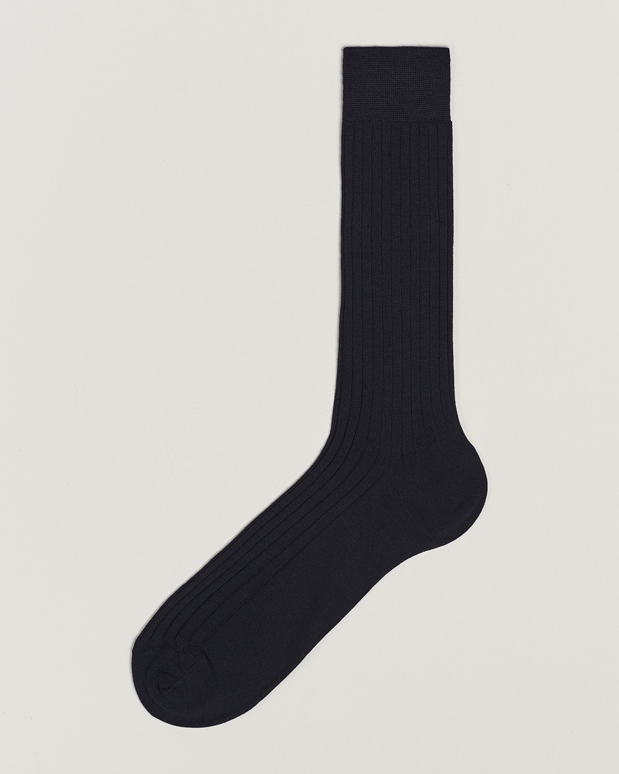 Bresciani Wool/Nylon Ribbed Short Socks Navy – Blau
