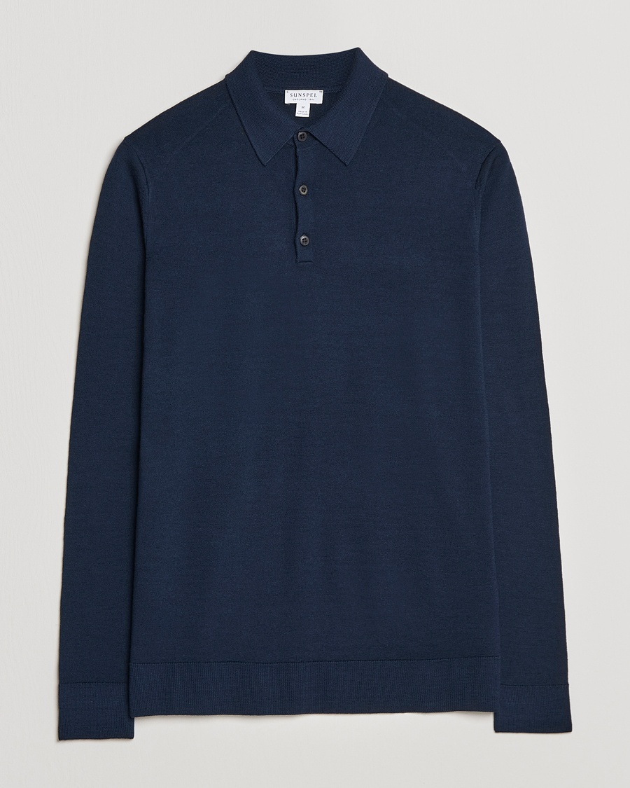 Sunspel Long Sleeve Polo Navy – Blau