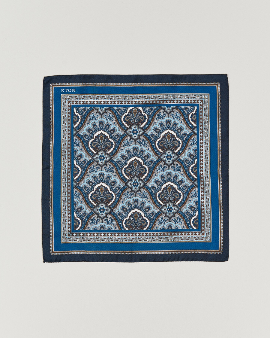Eton Silk Paisley Print Pocket Square Blue – Blau