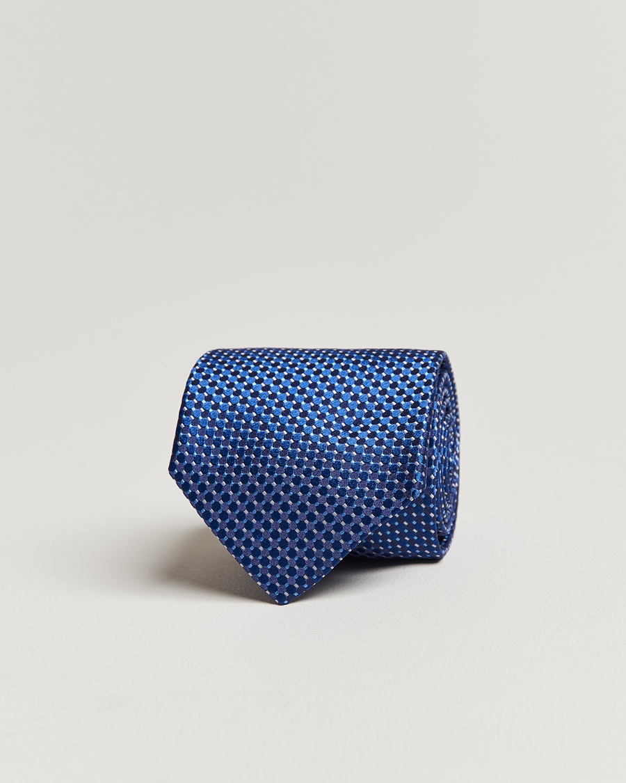 Eton Silk Geometric Weave Tie Navy – Blau