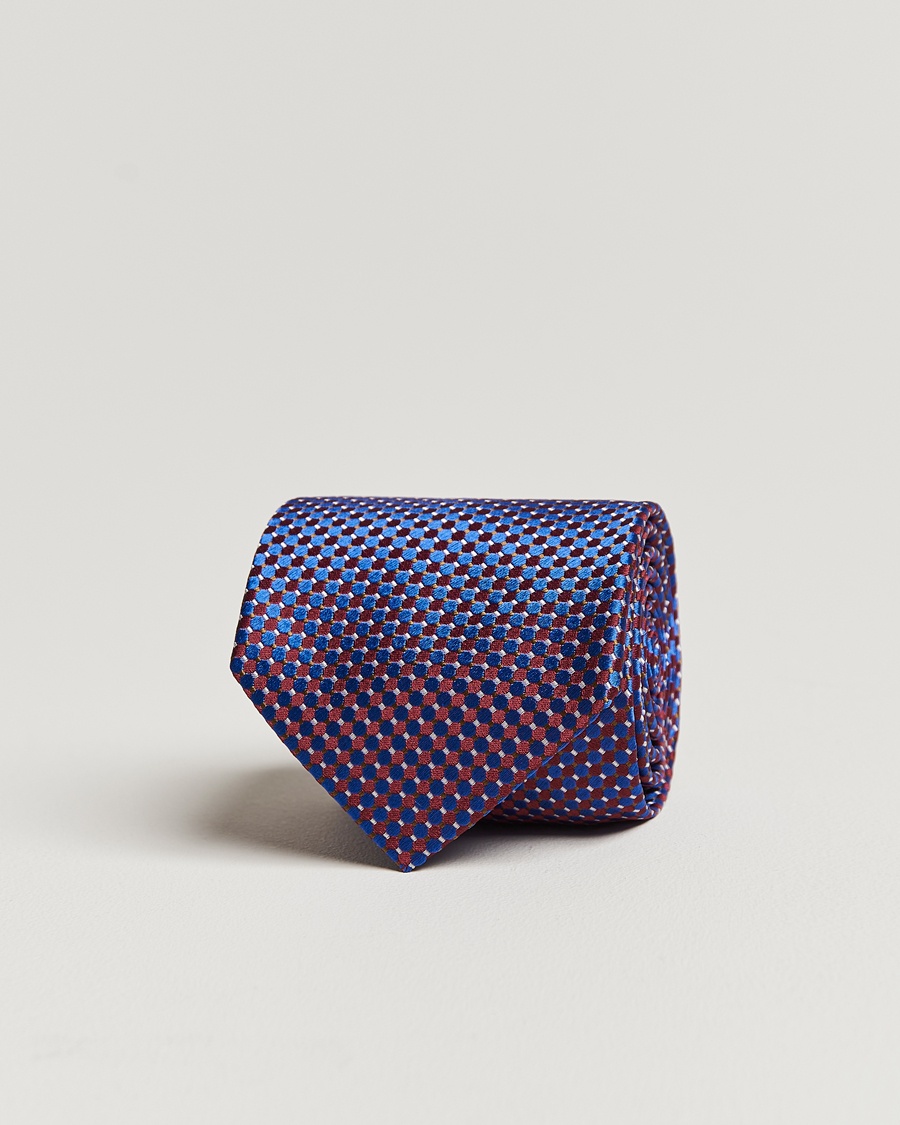 Eton Silk Geometric Weave Tie Blue/Red – Blau