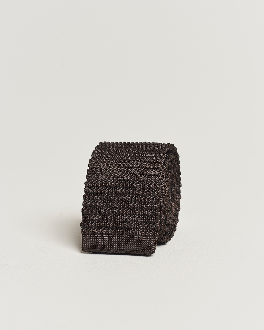 Amanda Christensen Knitted Silk Tie 6 cm Brown – Braun