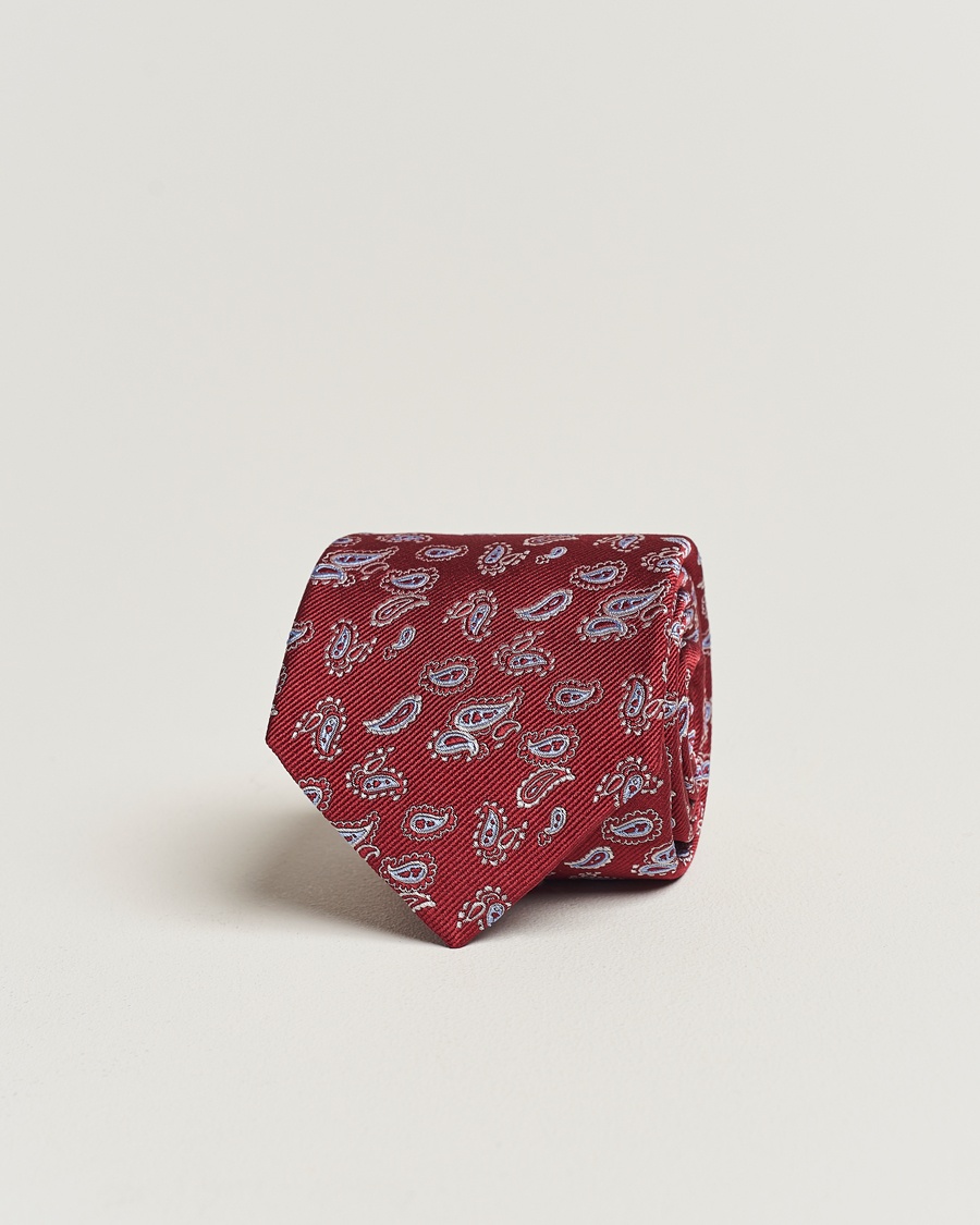 Amanda Christensen Paisley Woven Silk Tie 8 cm Wine Red – Rot