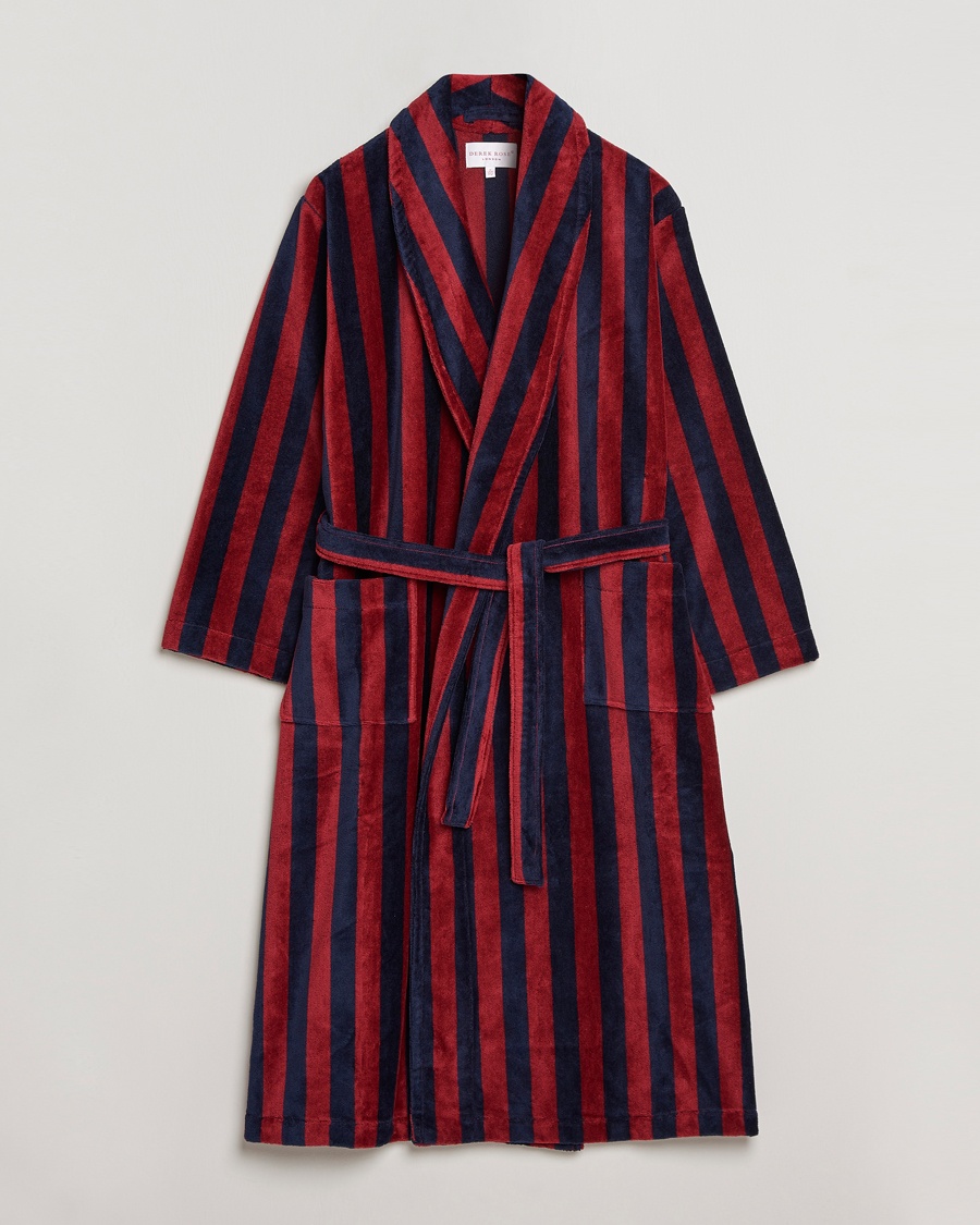 Derek Rose Cotton Velour Striped Gown Red/Blue – Blau