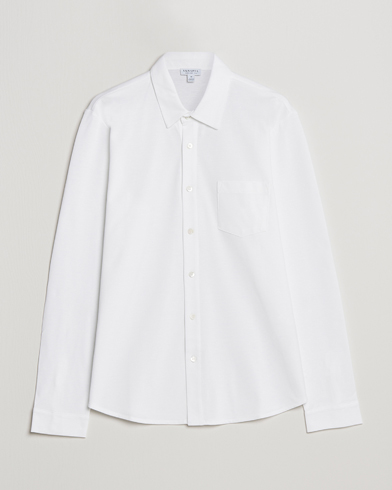 Sunspel Long Sleeve Pique Shirt White