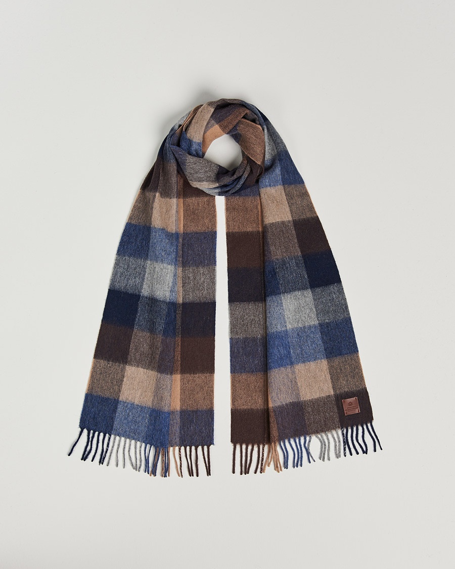 Amanda Christensen Merino Wool Block Check Scarf Navy/Brown – Blau