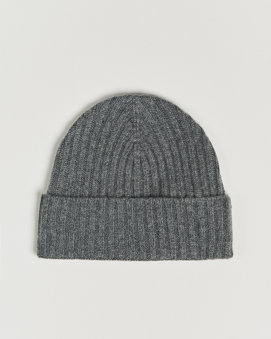 Amanda Christensen Rib Knitted Cashmere Cap Grey Melange – Grau