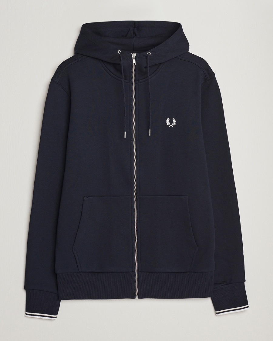 Fred Perry Full Zip Hooded Sweatshirt Navy – Blau