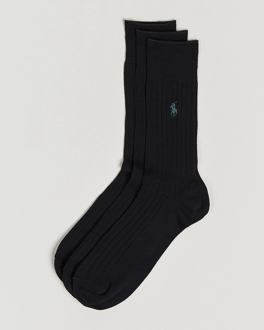 Polo Ralph Lauren 3-Pack Egyptian Rib Crew Socks Black – Schwarz