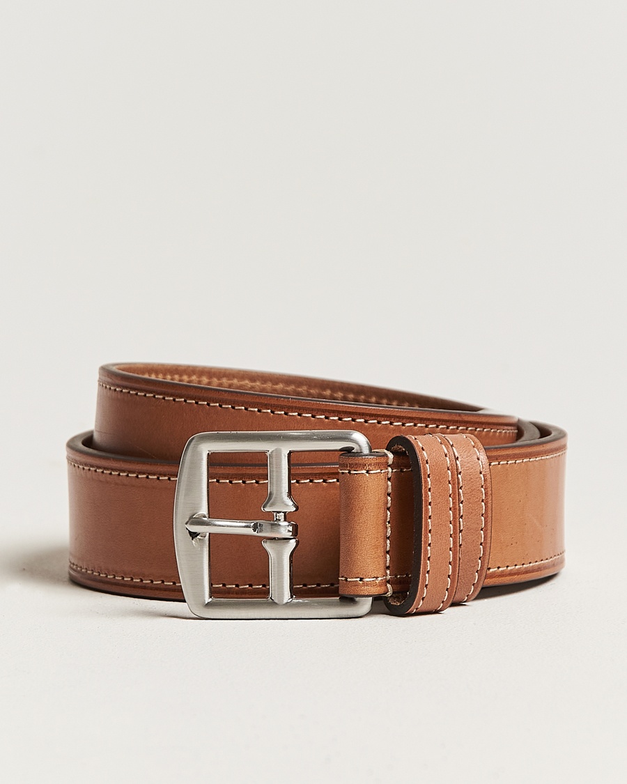 Anderson's Bridle Stiched 3,5 cm Leather Belt Tan – Braun