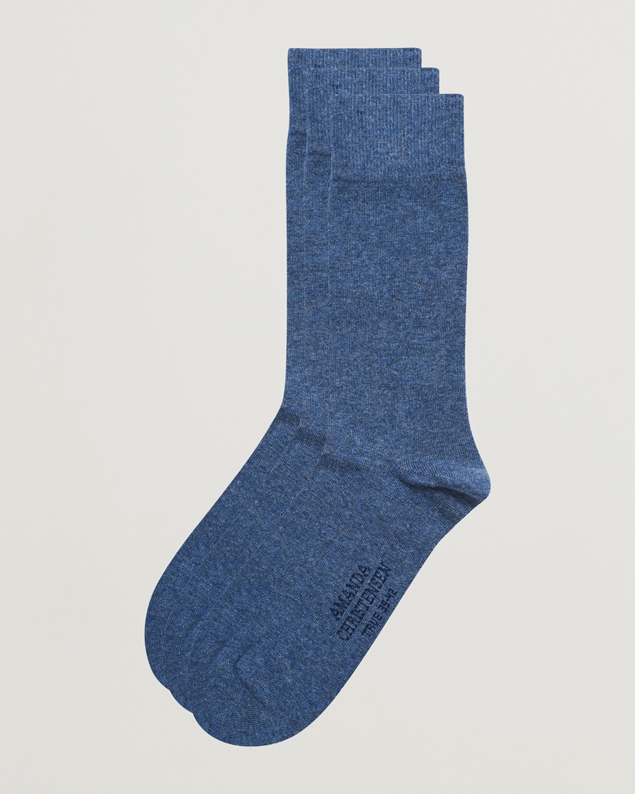 Amanda Christensen 3-Pack True Cotton Socks Denim Blue – Blau
