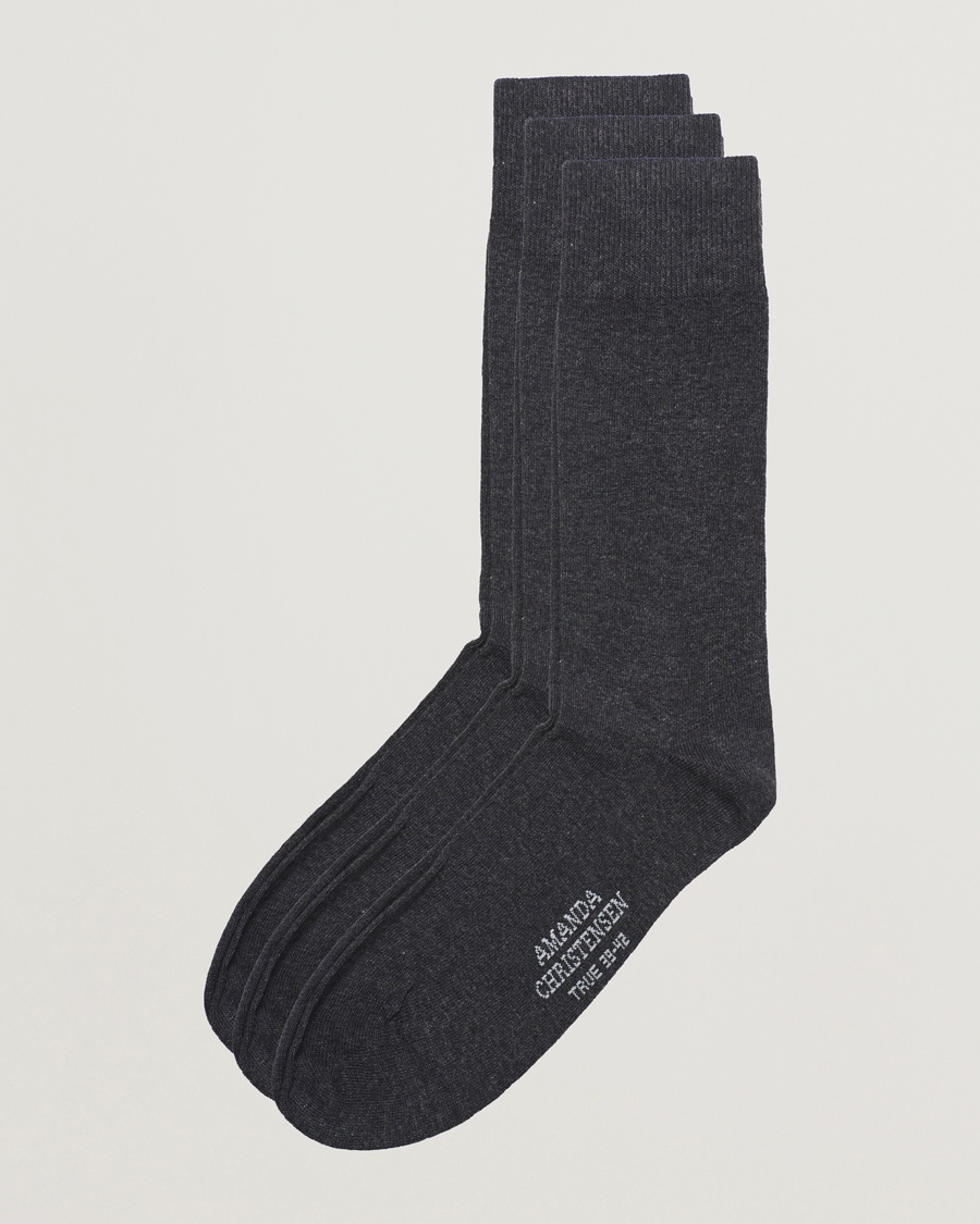 Amanda Christensen 3-Pack True Cotton Socks Antrachite Melange – Grau