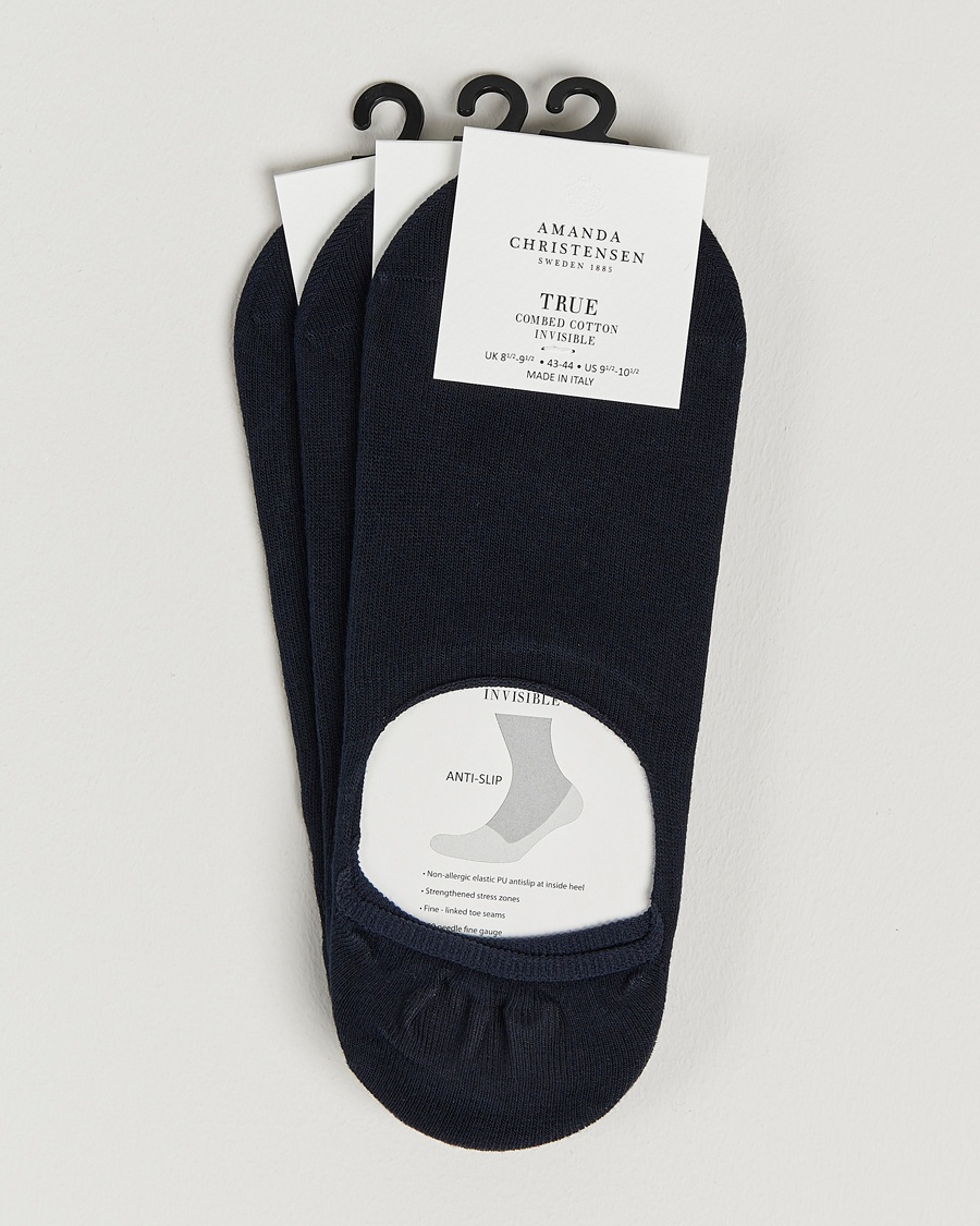 Amanda Christensen 3-Pack True Cotton Invisible Socks Dark Navy – Blau