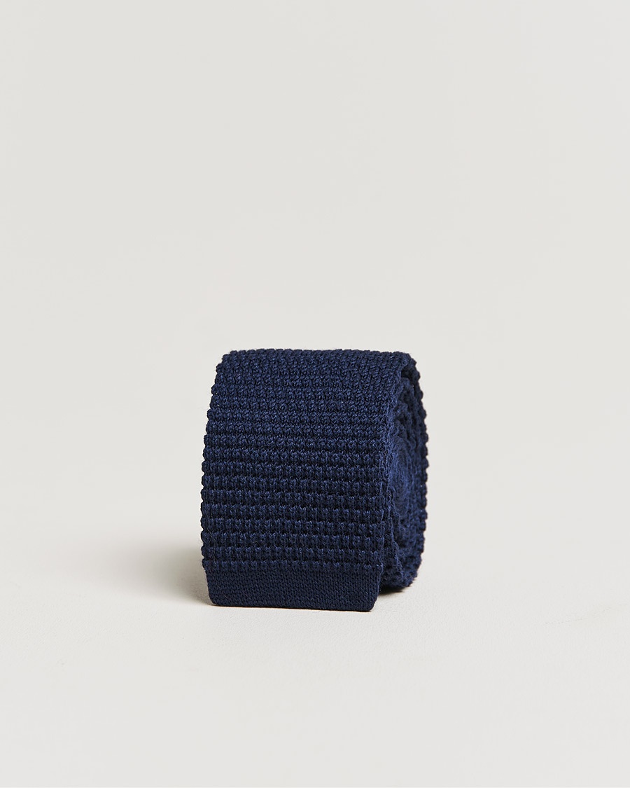 Amanda Christensen Wool Knitted 6cm Tie Navy – Blau