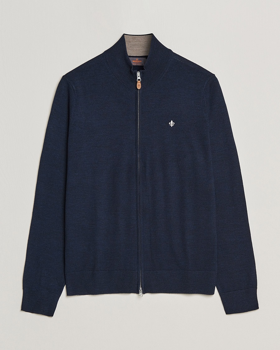 Morris Merino Zip Cardigan Navy – Blau