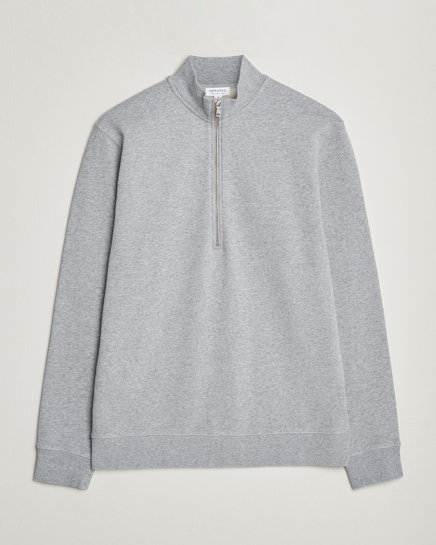 Sunspel Loopback Half Zip Grey Melange – Grau