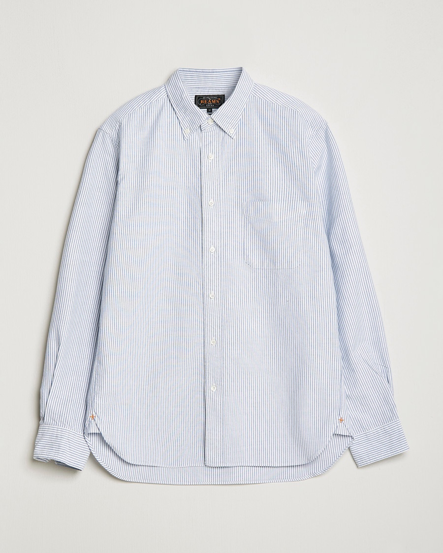 BEAMS PLUS Oxford Button Down Shirt Blue Stripe – Blau