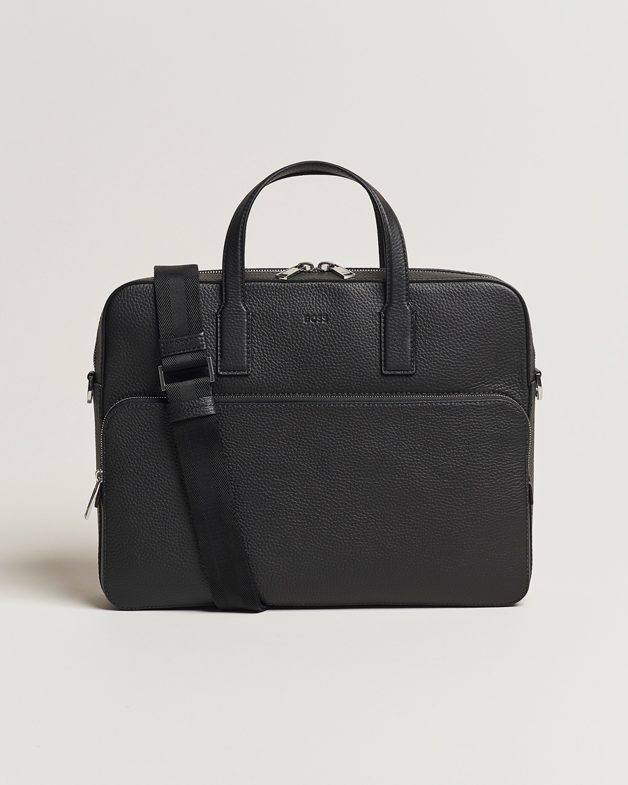 BOSS BLACK Crosstown Computer Leather Bag Black – Schwarz