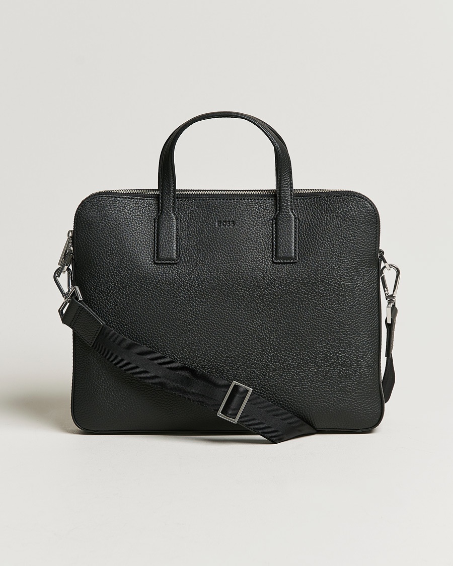 BOSS BLACK Crosstown Slim Computer Leather Bag Black – Schwarz