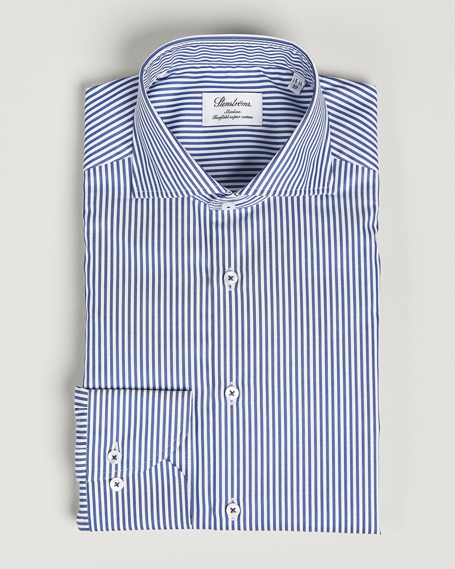 Stenströms Slimline Stripe Cut Away Shirt Navy – Blau