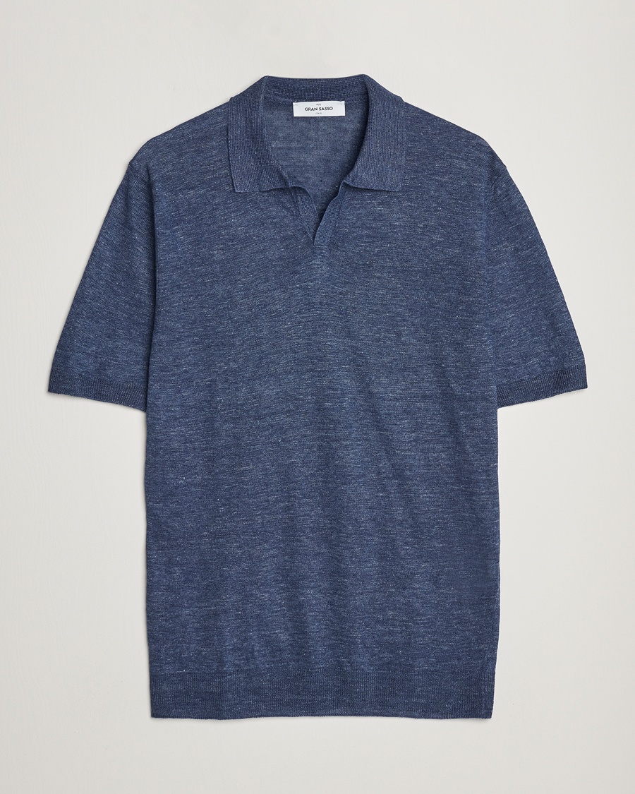 Gran Sasso Knitted Linen Polo Navy Melange – Blau
