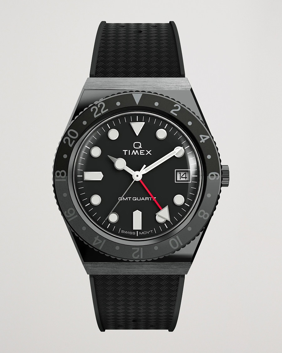 Timex Q Diver GMT 38mm Rubber Strap Black/Grey – Schwarz