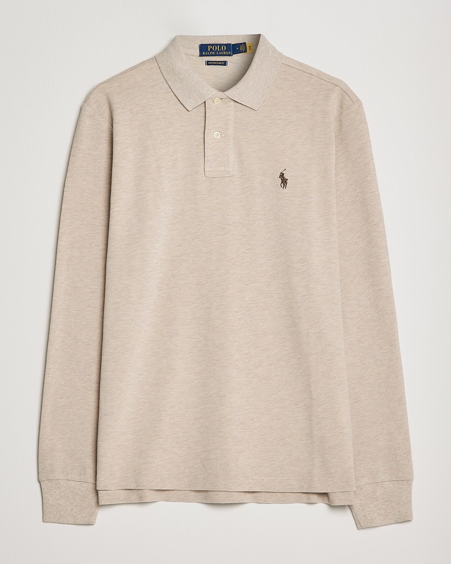  Polo Ralph Lauren Custom Slim Fit Long Sleeve Polo Dune Heather – Beige