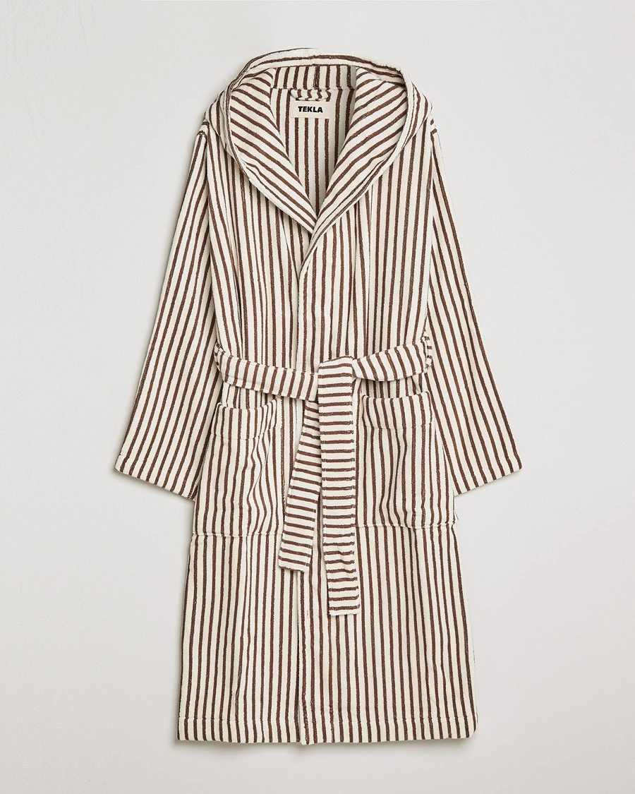 Tekla Organic Terry Hooded Bathrobe Kodiak Stripes – Braun