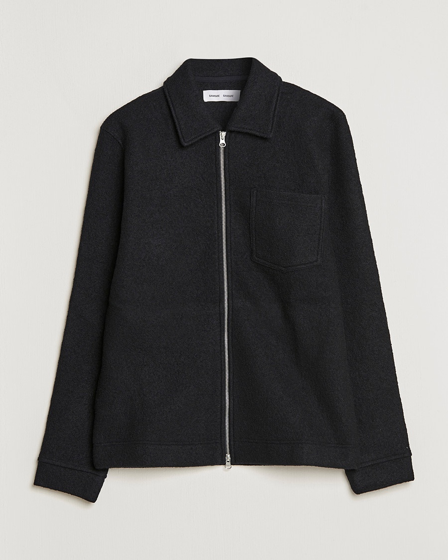 Samsøe Samsøe Samsøe & Samsøe Hannes Boiled Wool Full Zip Overshirt Black – Schwarz