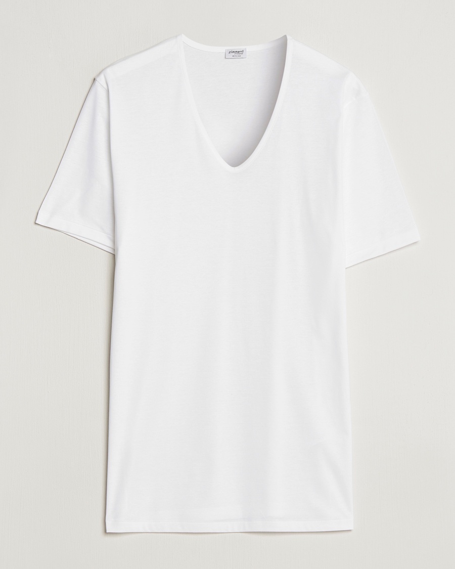 Zimmerli of Switzerland Sea Island Cotton V-Neck T-Shirt White – Weiß