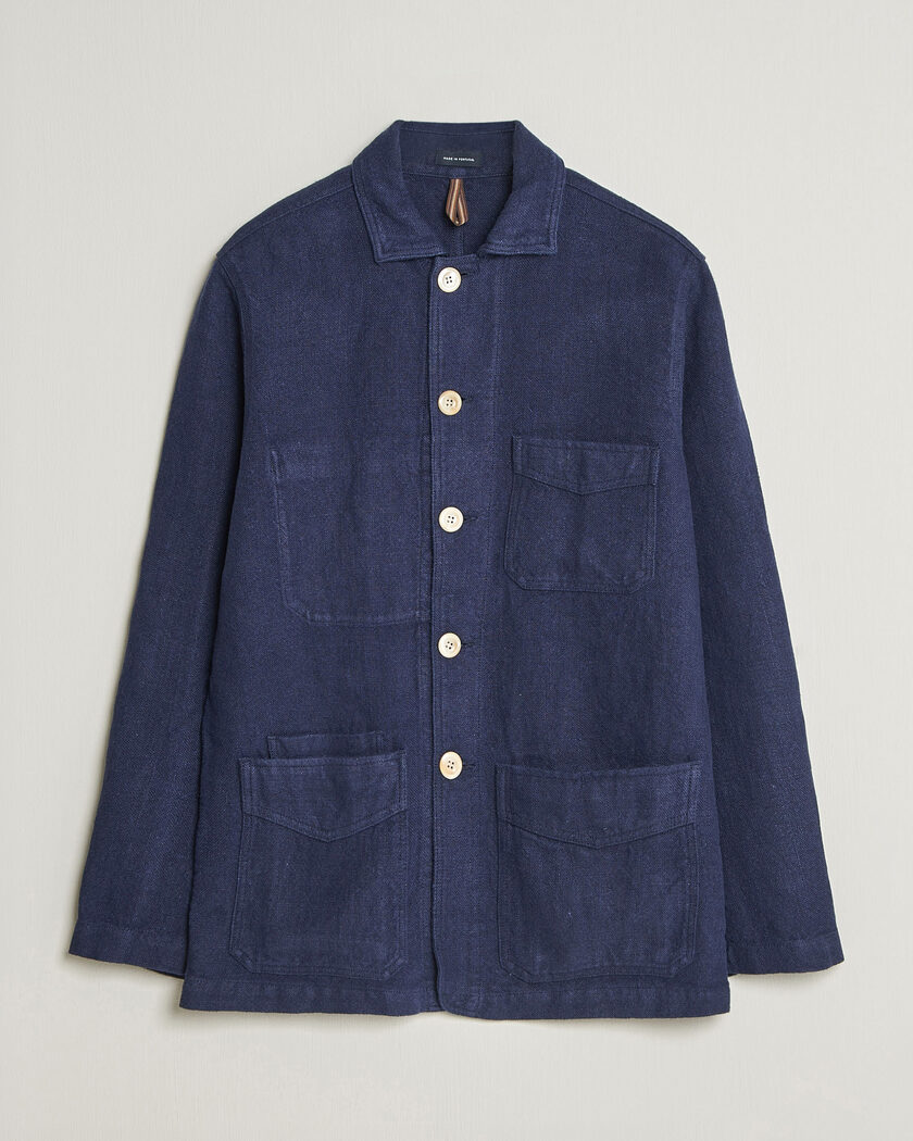 Drake's Heavy Linen 5-Pocket Chore Jacket Navy – Blau