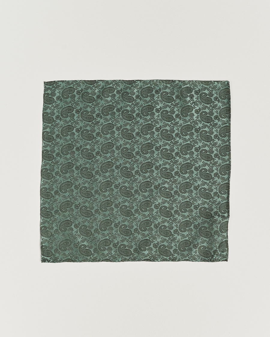 Amanda Christensen Tonal Paisley Silk Pocket Square Olive – Grün