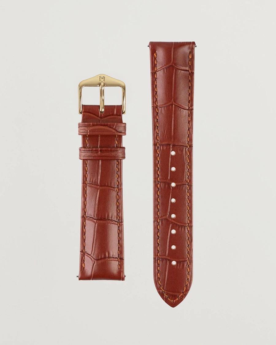 HIRSCH Duke Embossed Leather Watch Strap Golden Brown – Braun