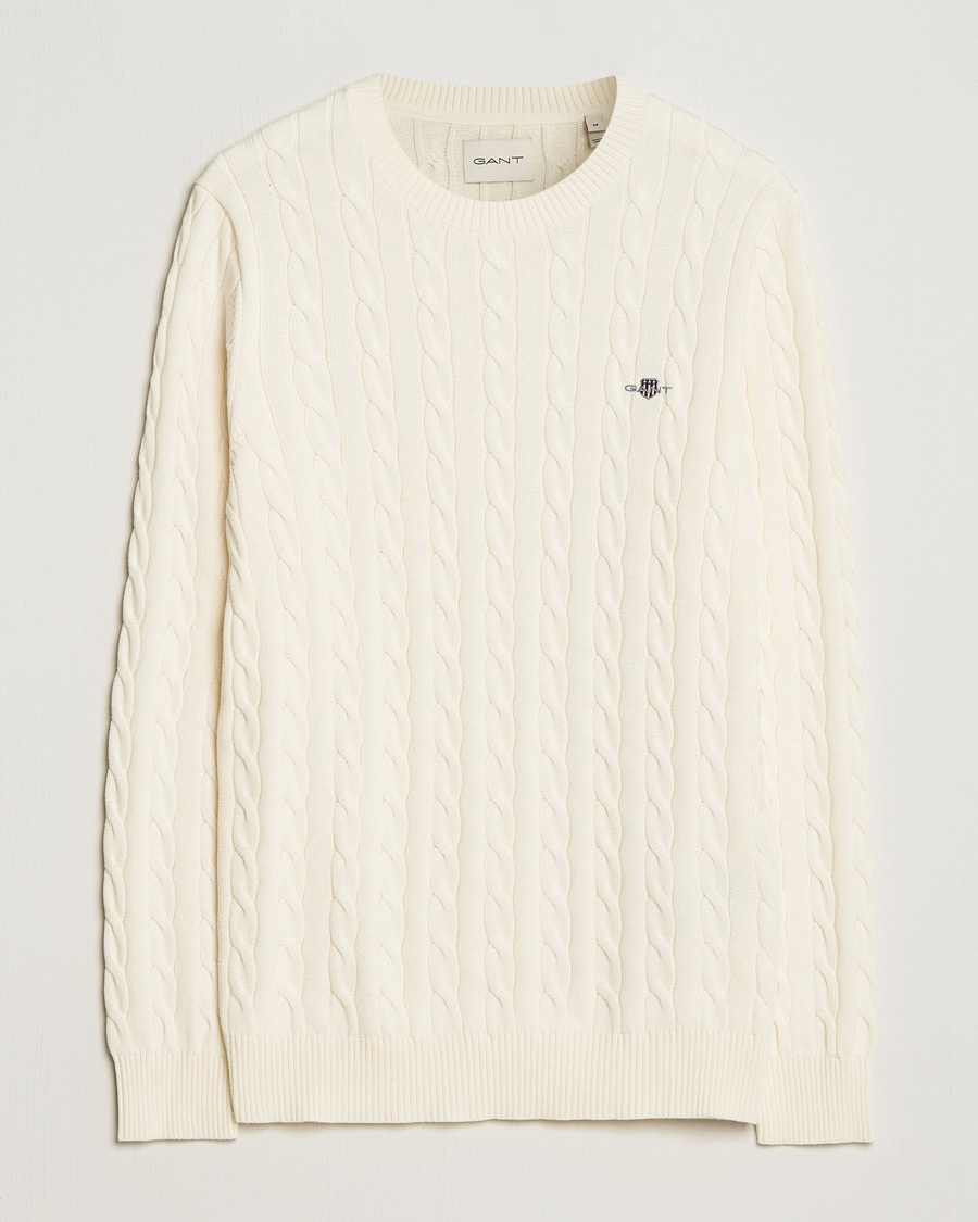 Gant Cotton Cable Crew Neck Cream – Weiß