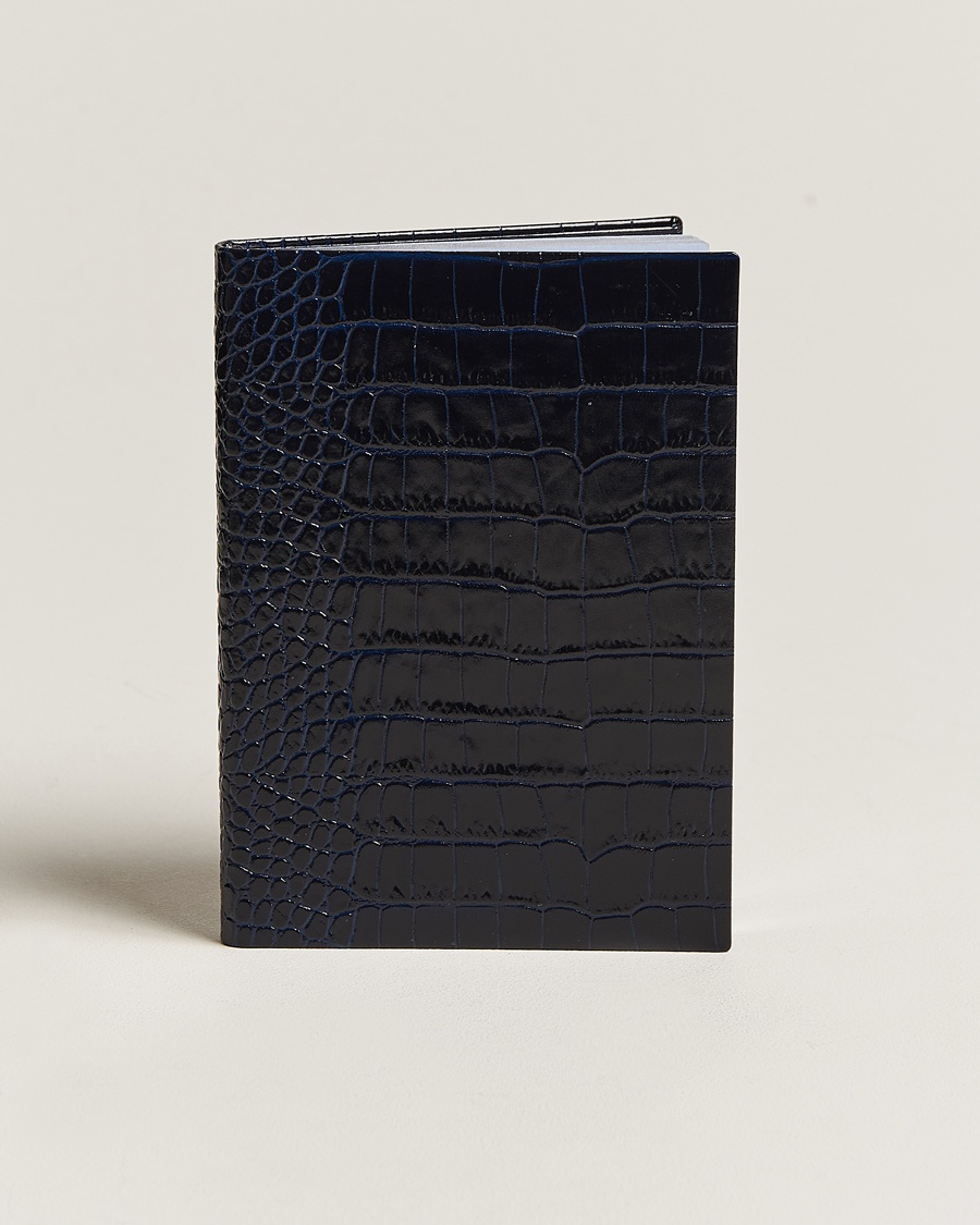 Smythson Mara Leather Notebook Navy – Blau