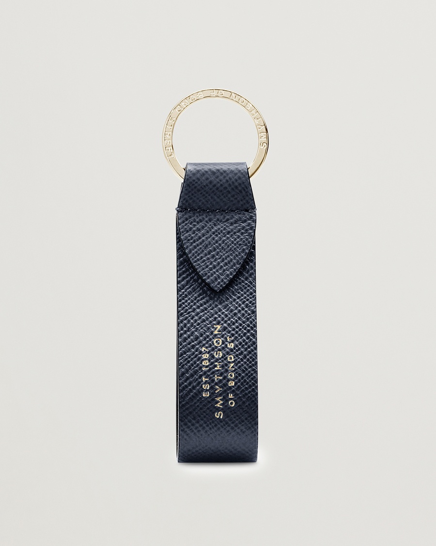 Smythson Panama Leather Keyring Navy – Blau