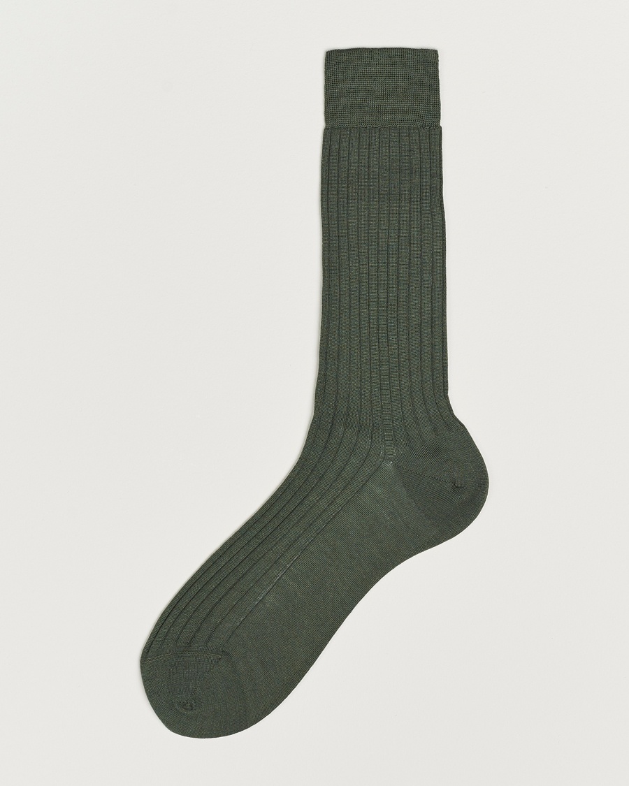Bresciani Wool/Nylon Ribbed Short Socks Green – Grün