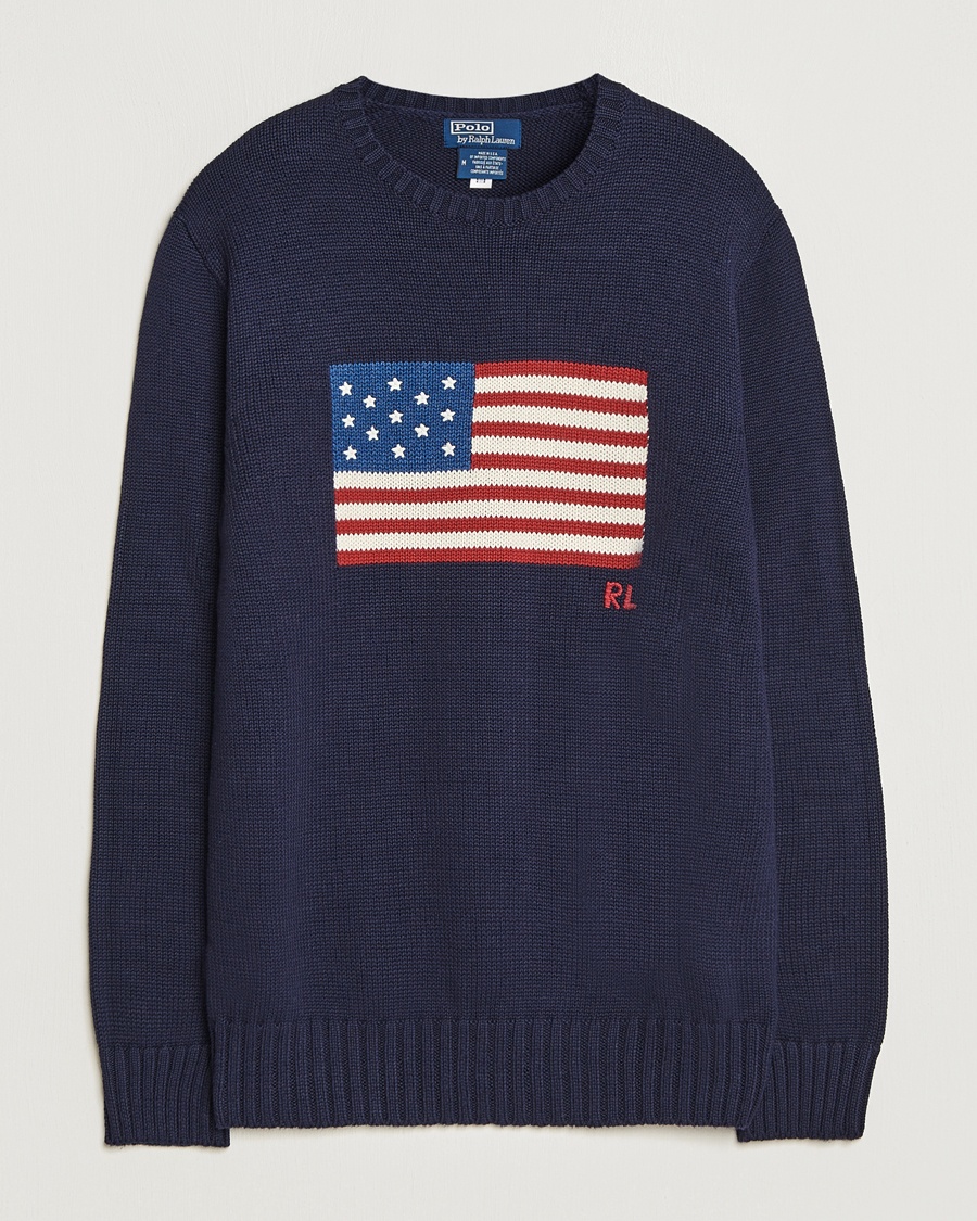 Polo Ralph Lauren Cotton Knitted Flag Sweater Hunter Navy – Blau