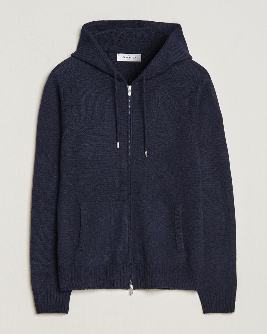 Gran Sasso Full Zip Wool Hoodie Navy – Blau