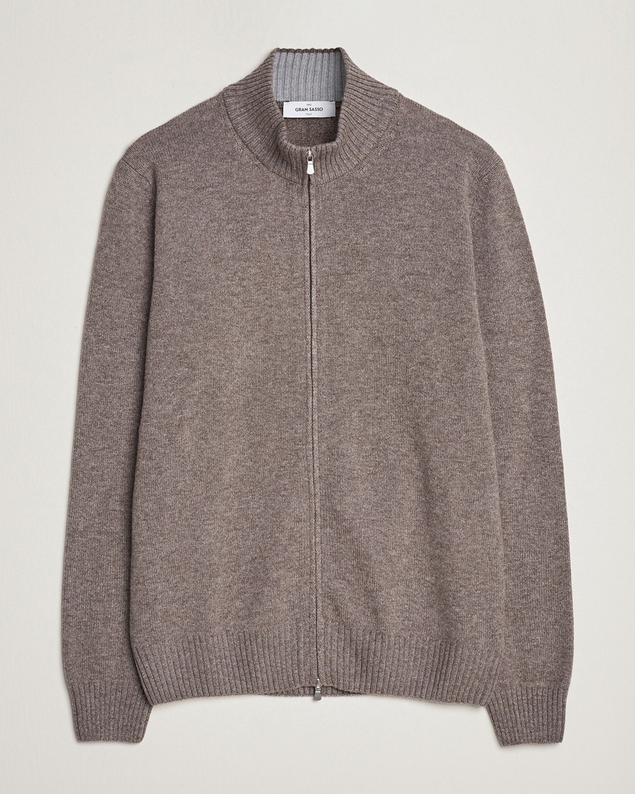  Gran Sasso Wool/Cashmere Full Zip Light Brown Melange – Braun