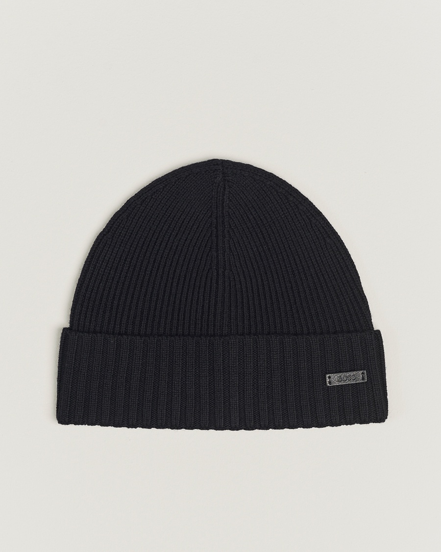 BOSS BLACK Fati Wool Beanie Black – Schwarz