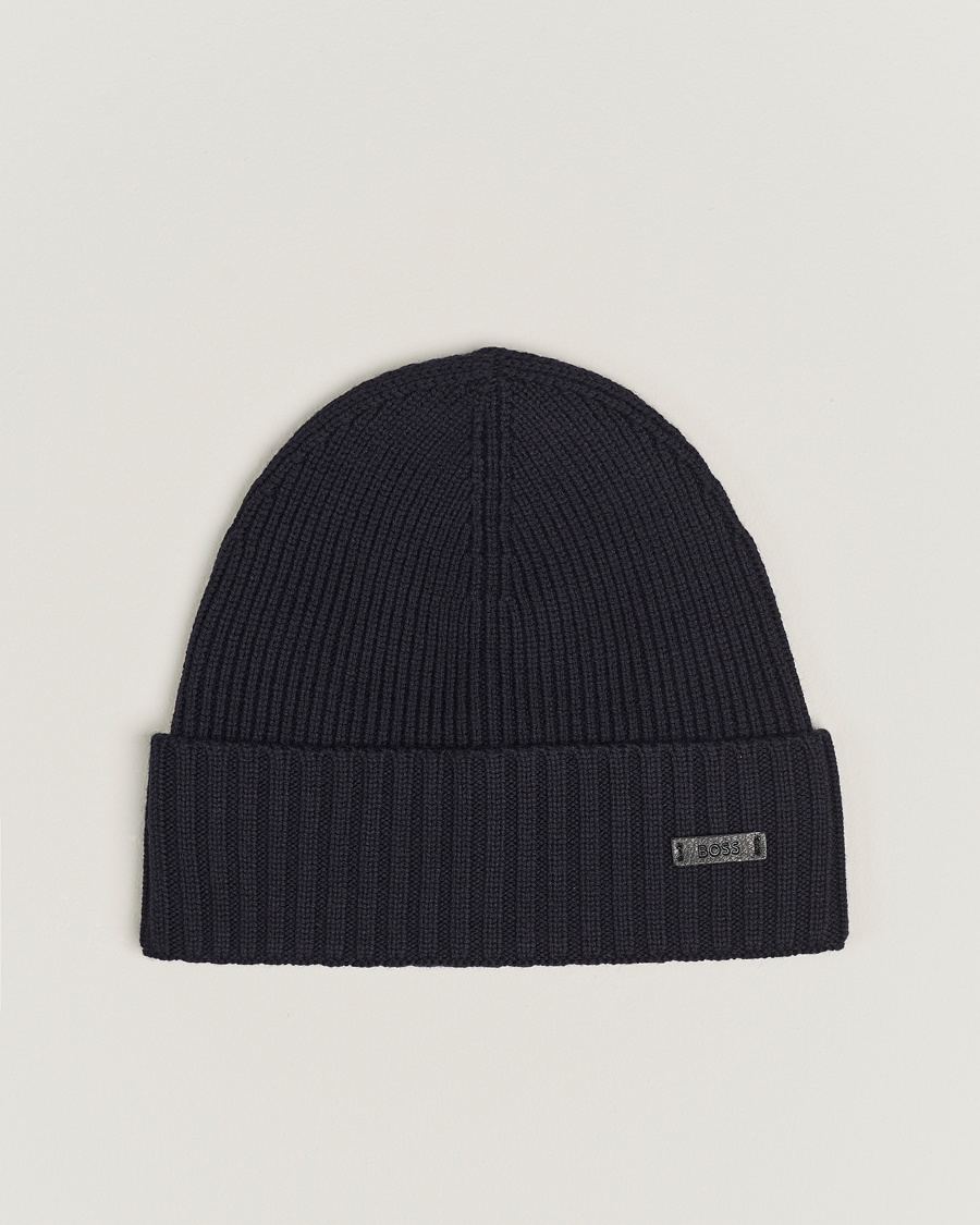 BOSS BLACK Fati Wool Beanie Dark Blue – Blau