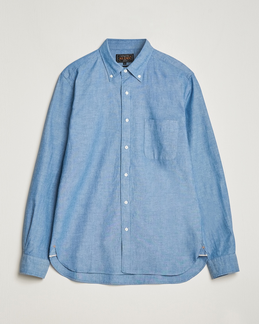 BEAMS PLUS Chambray Button Down Shirt Blue – Blau