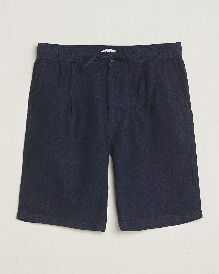 KnowledgeCotton Apparel Loose Linen Shorts Total Eclipse – Blau